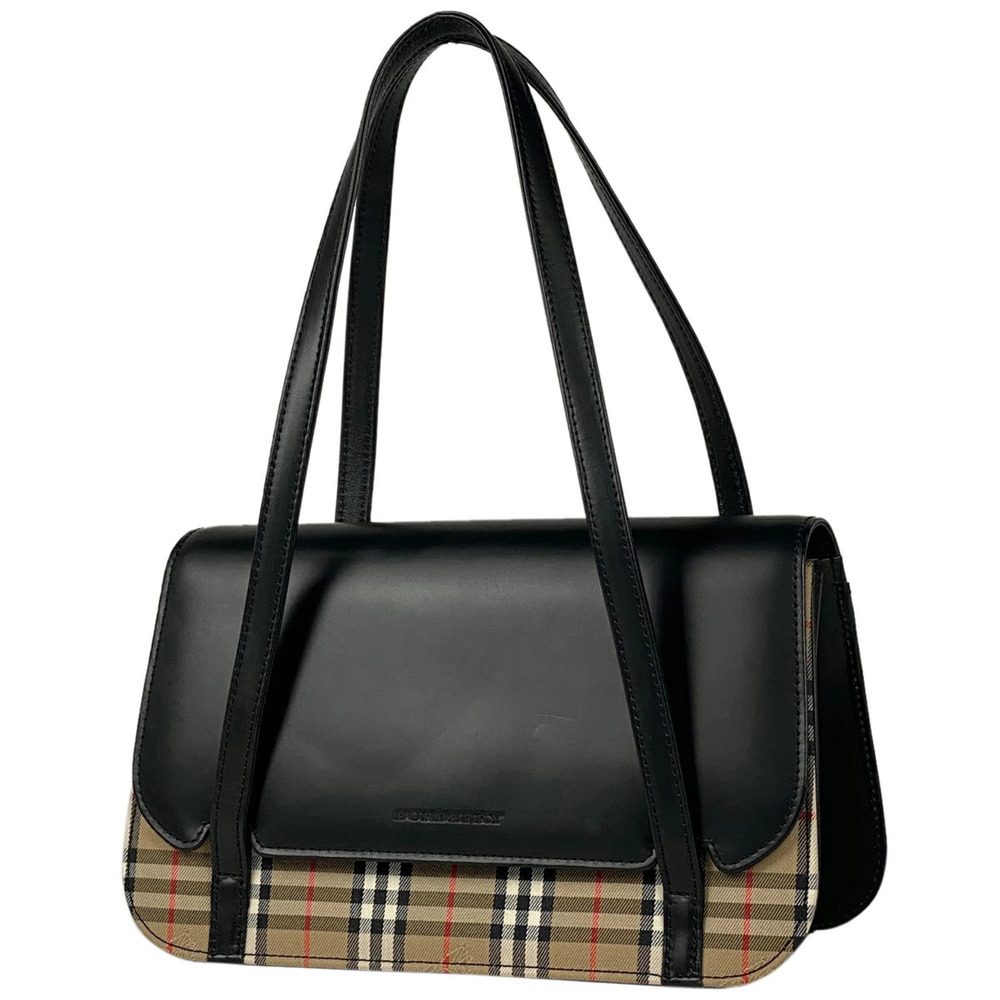 Burberry logo handbag check leather black beige